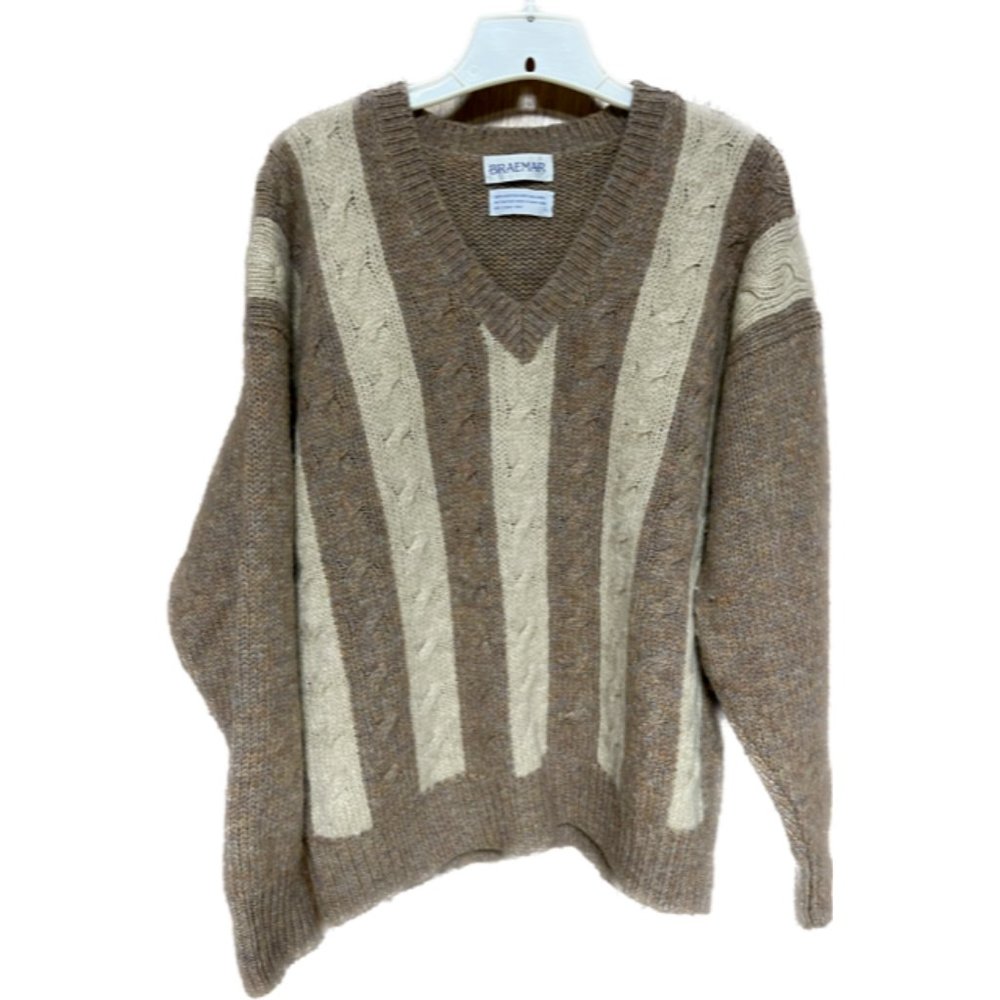 VINTAGE BRAEMAR 100% SCOTTISH SHETLAND WOOL MEN'S Cable knit Sweater LARGE